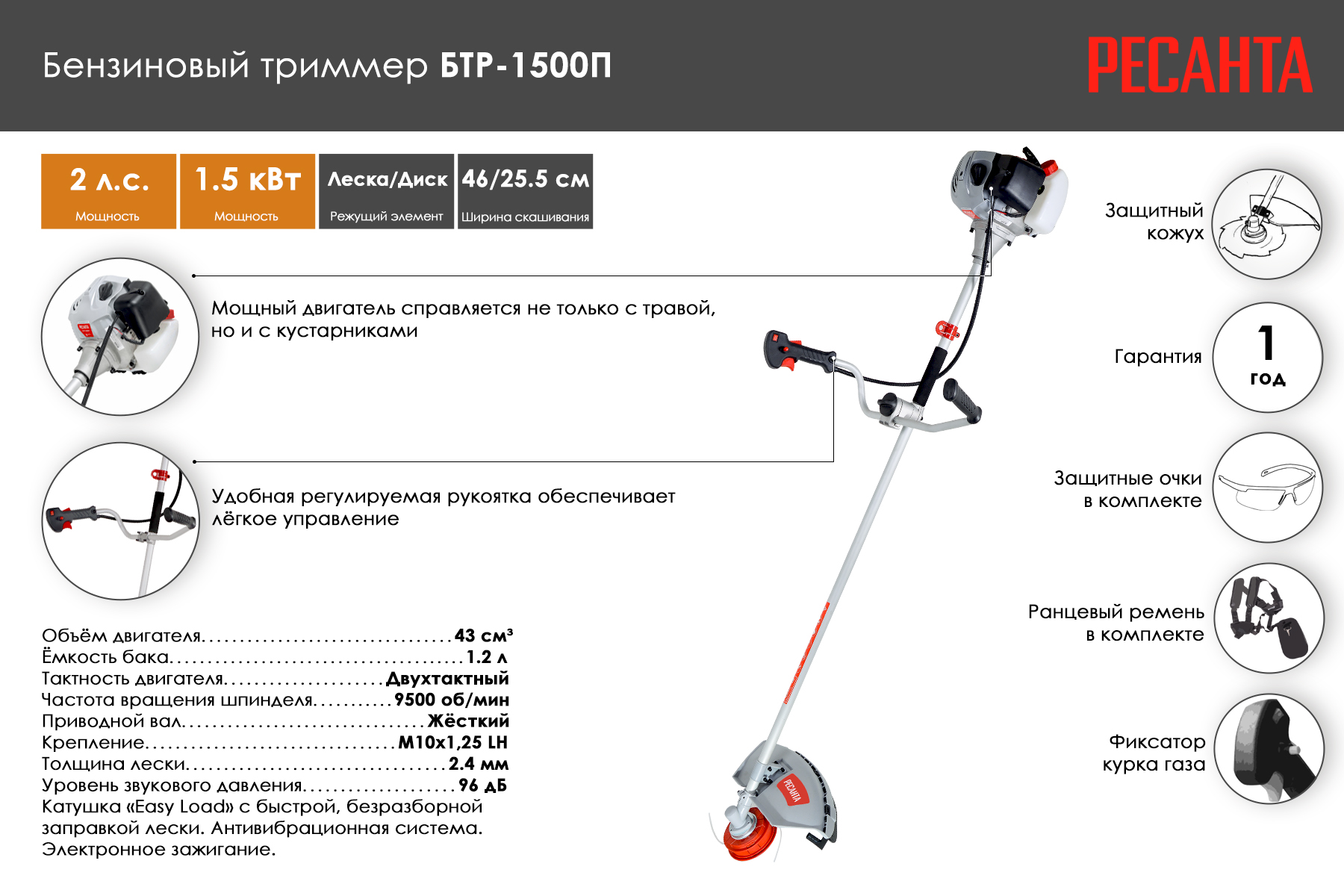 Бензиновый триммер Ресанта БТР-1500Р