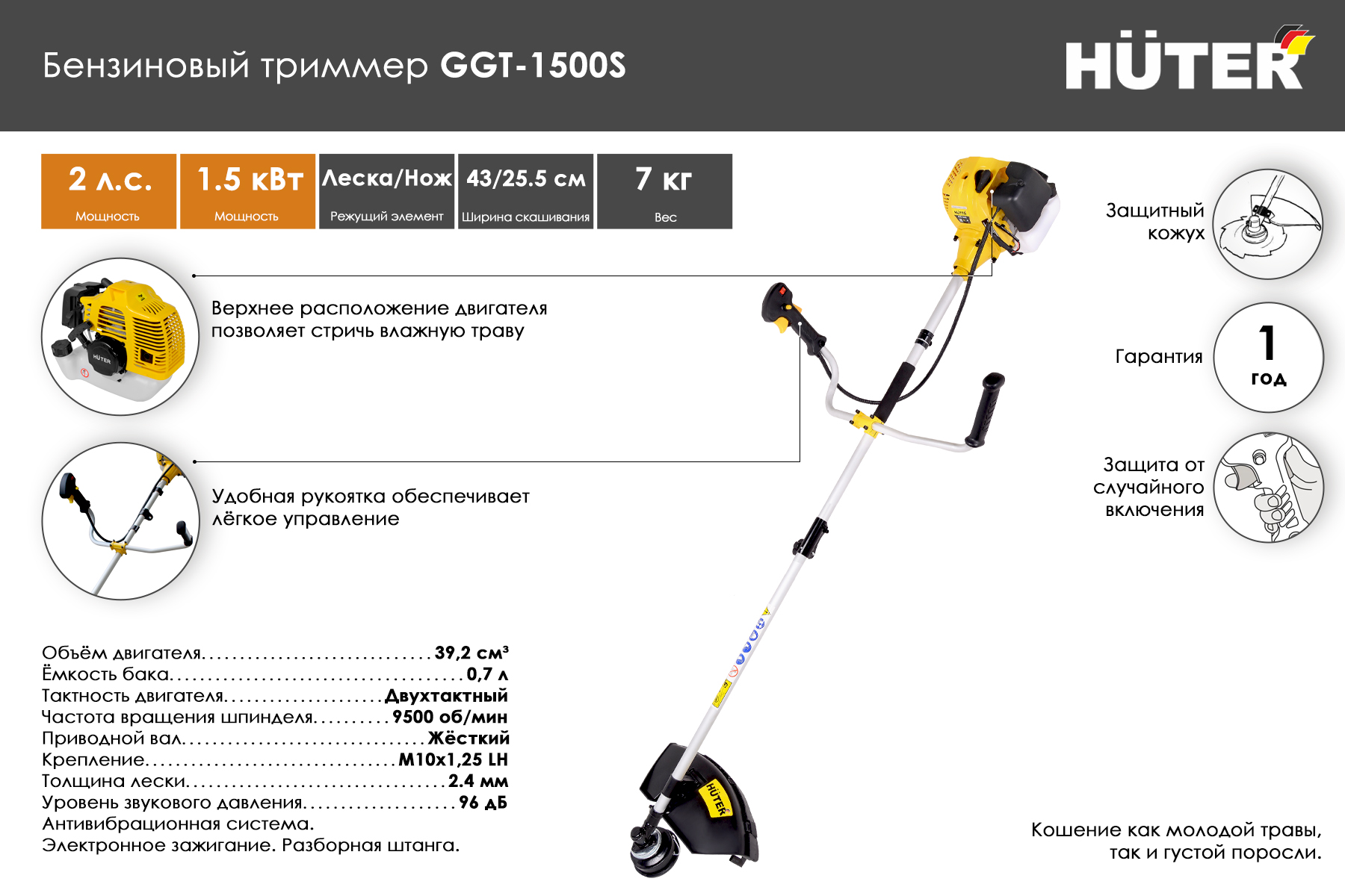 Триммер бензиновый Huter GGT-1500S